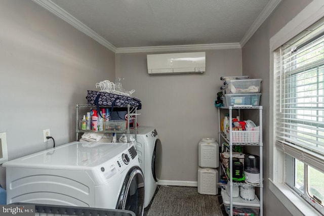 644 Early Dr, Broadway, VA 22815 - clothes washing area with washer and dryer, crown molding, baseboards, and carpet