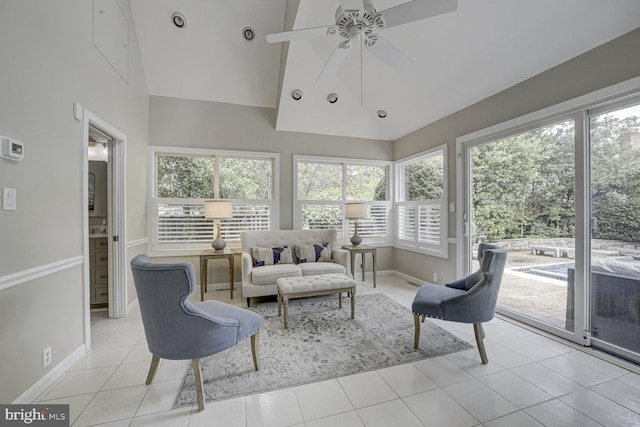 10013 Ormond Rd, Potomac, MD 20854 - sunroom / solarium featuring healthy amount of natural light, baseboards, high vaulted ceiling, and tile patterned floors