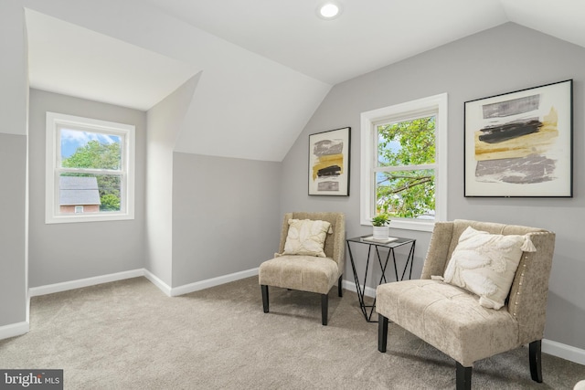 3531 Milford Mill Rd, Baltimore, MD 21244 - sitting room featuring vaulted ceiling, carpet floors, baseboards, and recessed lighting