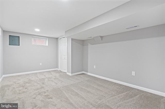 3531 Milford Mill Rd, Baltimore, MD 21244 - below grade area featuring carpet floors, baseboards, and electric panel