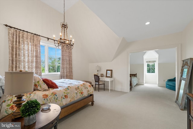 101 Greenspring Rd, Wilmington, DE 19807 - bedroom featuring lofted ceiling, a chandelier, and carpet