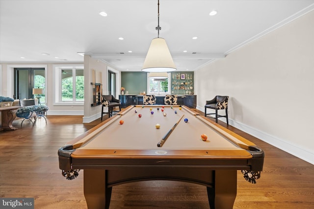 101 Greenspring Rd, Wilmington, DE 19807 - playroom with pool table, wood finished floors, recessed lighting, and crown molding