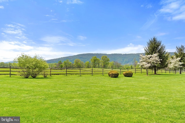 view of yard with a view of rural / pastoral area and a mountain view