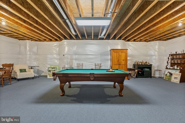 game room with billiards table and carpet floors