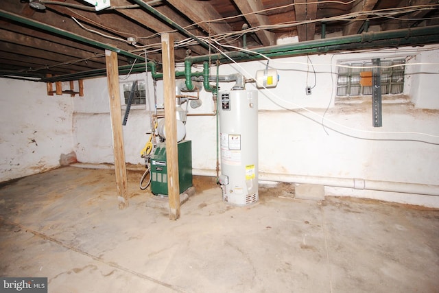 unfinished basement with water heater