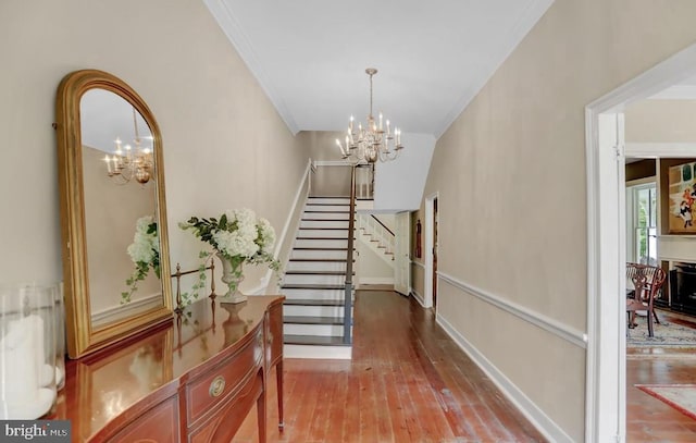 612 Old Rte 322, Spring Mills, PA 16875 - entryway with a chandelier, hardwood / wood-style flooring, stairs, and baseboards