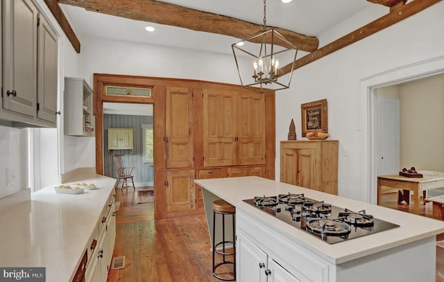 612 Old Rte 322, Spring Mills, PA 16875 - kitchen with black gas cooktop, light countertops, a chandelier, hardwood / wood-style floors, and recessed lighting