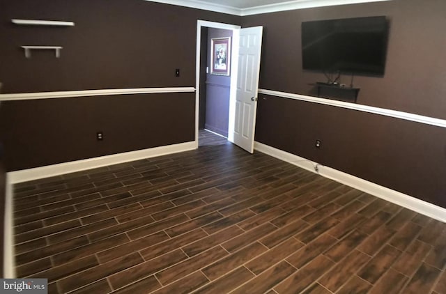 1918 Columbia Ave, Landover, MD 20785 - unfurnished living room with baseboards, dark wood finished floors, and ornamental molding