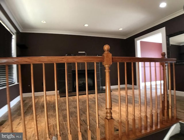 1918 Columbia Ave, Landover, MD 20785 - stairs with wood finished floors, recessed lighting, ornamental molding, and baseboards