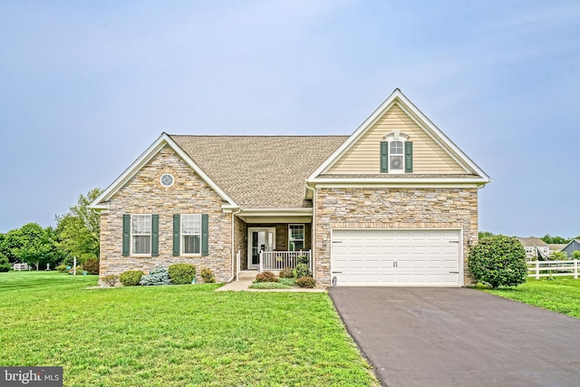 24928 Rivers Edge Rd, Millsboro, DE 19966 - view of front of home with stone siding, asphalt driveway, a garage, and roof with shingles