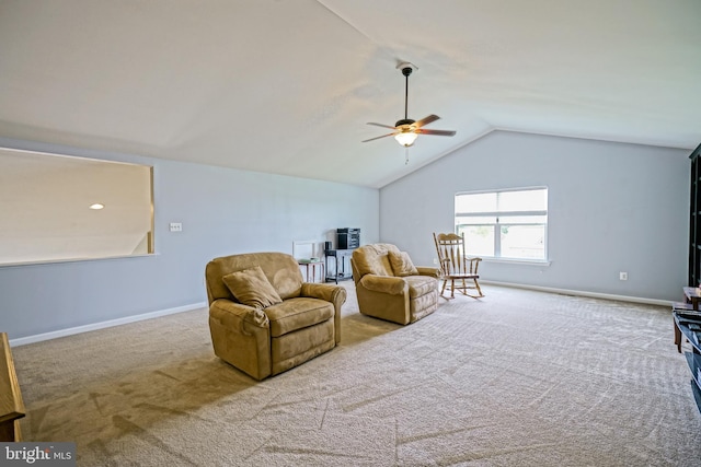 24928 Rivers Edge Rd, Millsboro, DE 19966 - sitting room featuring carpet floors, vaulted ceiling, and ceiling fan