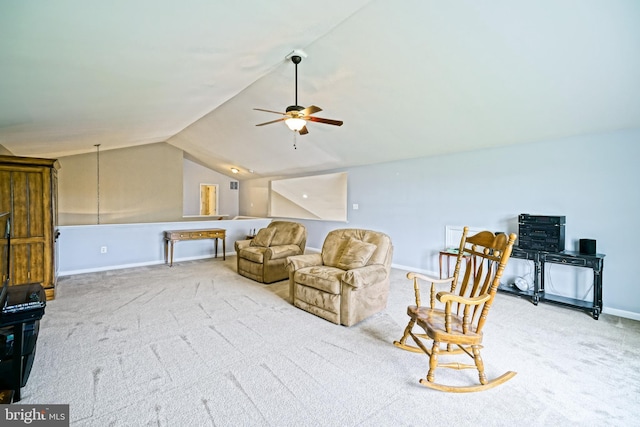 24928 Rivers Edge Rd, Millsboro, DE 19966 - carpeted living room featuring a ceiling fan and lofted ceiling