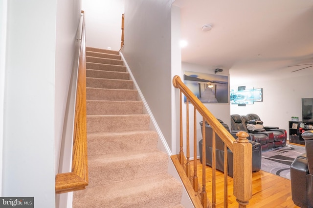 stairs with wood finished floors