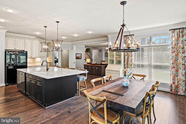 1760 Florence Rd, Mount Airy, MD 21771 - dining room featuring a chandelier, crown molding, dark wood finished floors, and recessed lighting