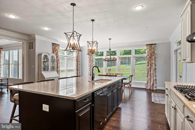 1760 Florence Rd, Mount Airy, MD 21771 - kitchen with a sink, black appliances, crown molding, a chandelier, and plenty of natural light