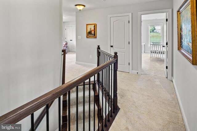 1760 Florence Rd, Mount Airy, MD 21771 - hallway with an upstairs landing, carpet flooring, and baseboards