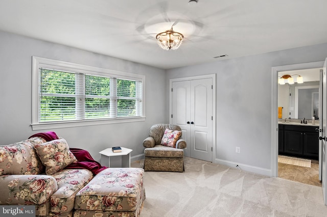 1760 Florence Rd, Mount Airy, MD 21771 - sitting room with baseboards, light carpet, and a chandelier