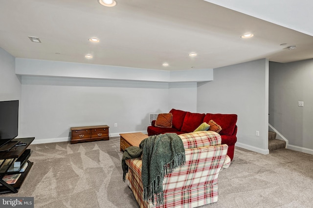 1760 Florence Rd, Mount Airy, MD 21771 - carpeted living area with recessed lighting, stairs, and baseboards