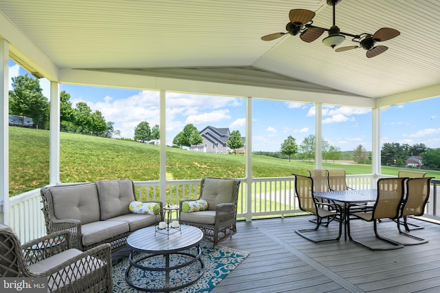 1760 Florence Rd, Mount Airy, MD 21771 - sunroom with a ceiling fan, lofted ceiling, an outdoor living space, and plenty of natural light