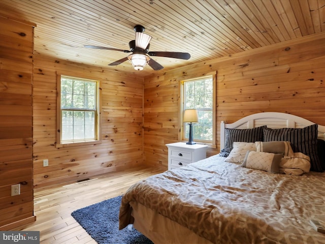 79 Whiskey Still Rd, Berkeley Springs, WV 25411 - bedroom with wood walls, wooden ceiling, wood finished floors, and ceiling fan