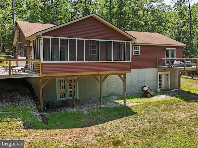 79 Whiskey Still Rd, Berkeley Springs, WV 25411 - back of house with a sunroom, french doors, and a wooden deck