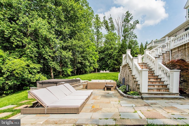 1034 Founders Ridge Ln, Mclean, VA 22102 - view of patio featuring outdoor lounge area, stairway, and a covered hot tub