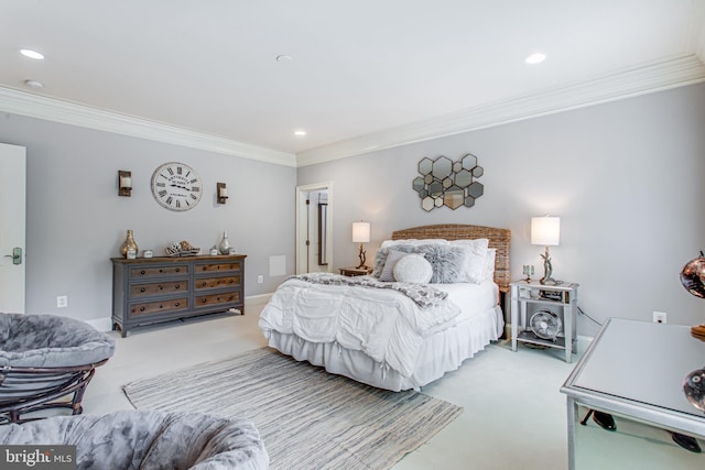 1034 Founders Ridge Ln, Mclean, VA 22102 - bedroom with light colored carpet, ornamental molding, and recessed lighting