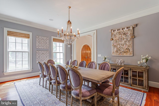 1034 Founders Ridge Ln, Mclean, VA 22102 - dining room with a chandelier, baseboards, crown molding, and wood finished floors
