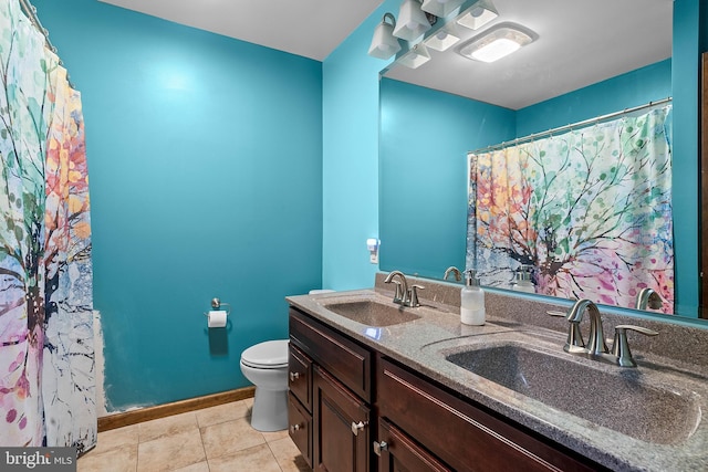 115 Bailey Settlement Hwy, Clearfield, PA 16830 - full bathroom featuring toilet, double vanity, tile patterned flooring, and curtained shower