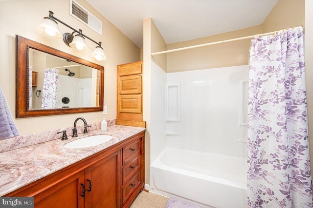 4115 Grandview Rd, Hanover, PA 17331 - bathroom with vanity, shower / bath combo with shower curtain, and tile patterned floors