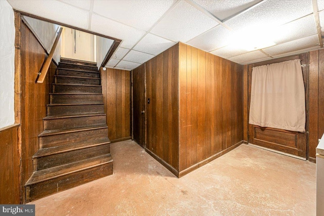 4115 Grandview Rd, Hanover, PA 17331 - finished basement featuring wood walls, a drop ceiling, and stairway