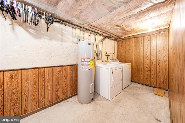 4115 Grandview Rd, Hanover, PA 17331 - washroom featuring washer and clothes dryer, electric water heater, and wooden walls