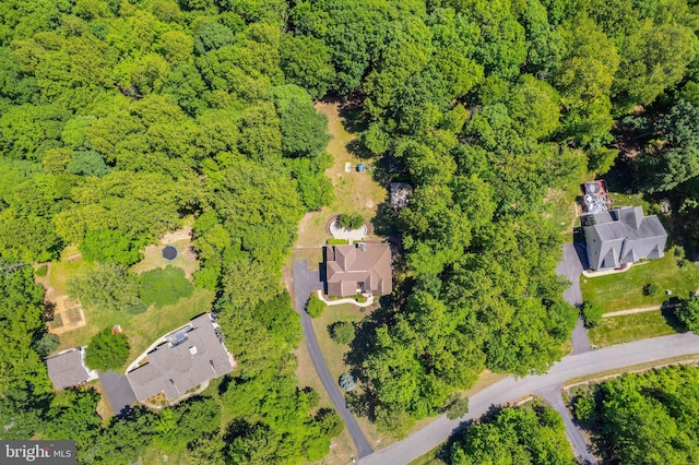 view of property location with a forest