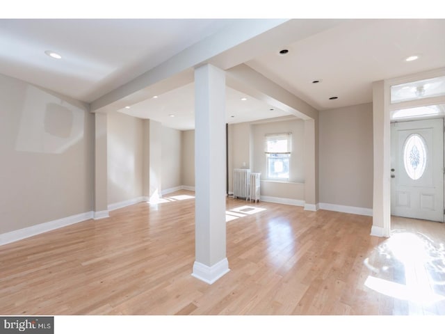 1539 E Berks St, Philadelphia, PA 19125 - entrance foyer with light wood-type flooring, baseboards, radiator heating unit, and recessed lighting