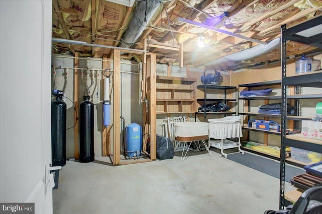 unfinished basement featuring a water pressure tank