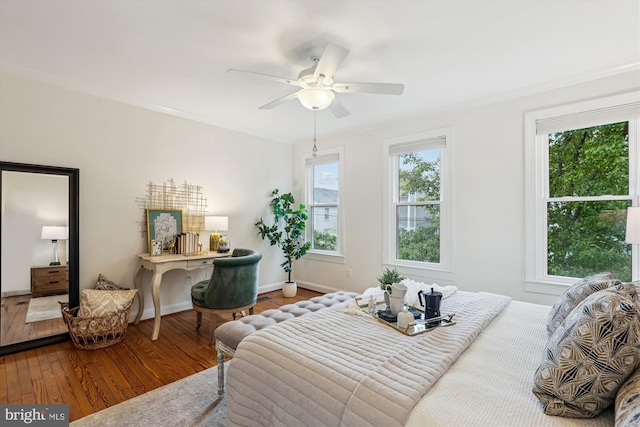 104 E Oxford Ave, Alexandria, VA 22301 - bedroom featuring hardwood / wood-style floors, baseboards, crown molding, and ceiling fan