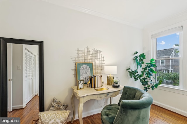 104 E Oxford Ave, Alexandria, VA 22301 - office area featuring ornamental molding, plenty of natural light, baseboards, and wood finished floors