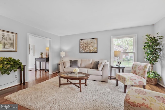 living room with wood finished floors and baseboards