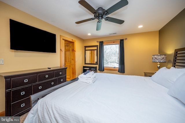 bedroom featuring recessed lighting and a ceiling fan