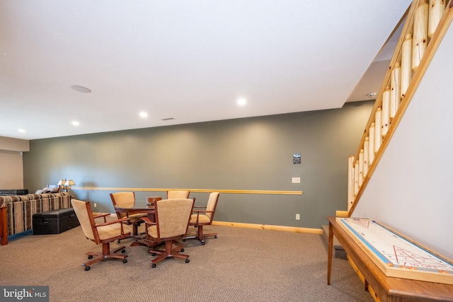 playroom featuring carpet, baseboards, and recessed lighting