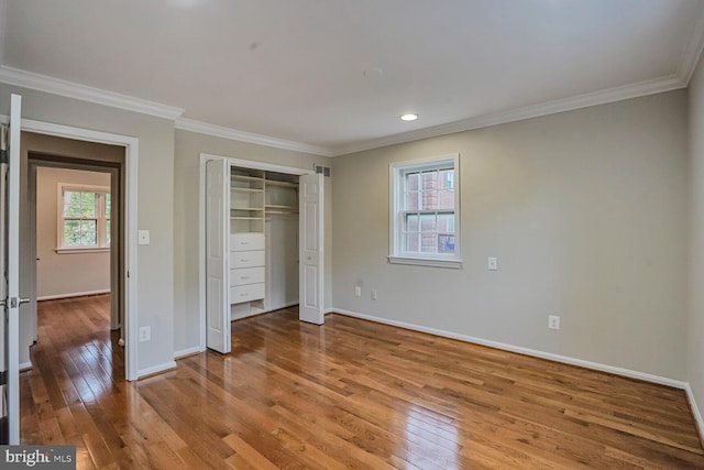 6630 Hillandale Rd Unit 56, Chevy Chase, MD 20815 - unfurnished bedroom with hardwood / wood-style flooring, crown molding, baseboards, and recessed lighting