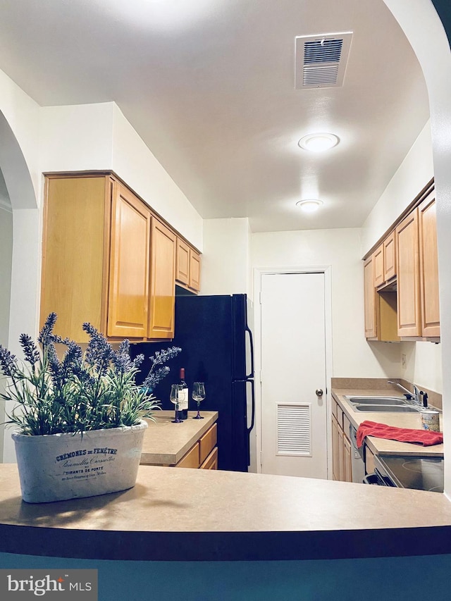 5802 Torington Dr Unit H, Springfield, VA 22152 - kitchen with a sink, stainless steel range with electric stovetop, arched walkways, and light countertops