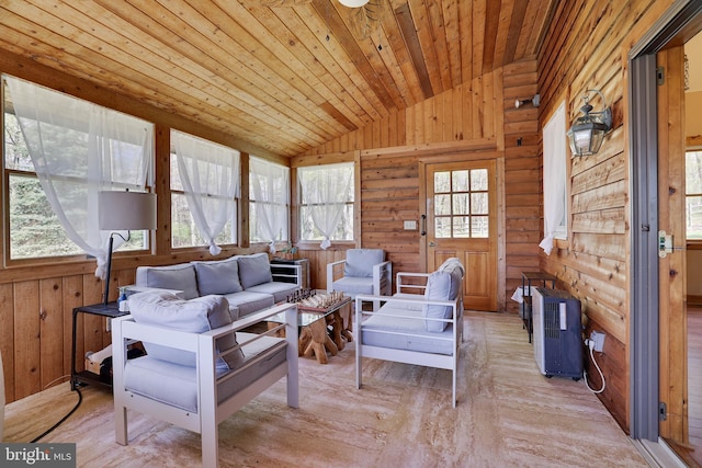 32 Black Bear Rd, Albrightsville, PA 18210 - living room with vaulted ceiling, light wood-type flooring, and wooden ceiling