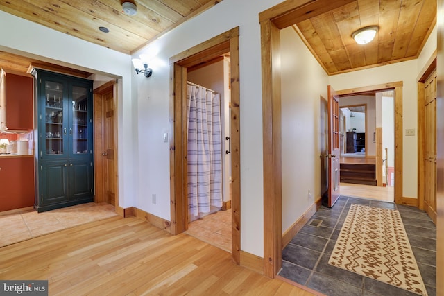 32 Black Bear Rd, Albrightsville, PA 18210 - hall with wooden ceiling, light wood-type flooring, and baseboards