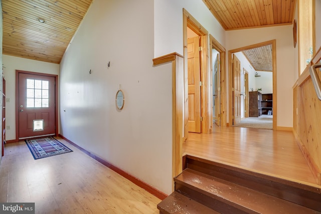 32 Black Bear Rd, Albrightsville, PA 18210 - entrance foyer featuring wood finished floors, wooden ceiling, and high vaulted ceiling