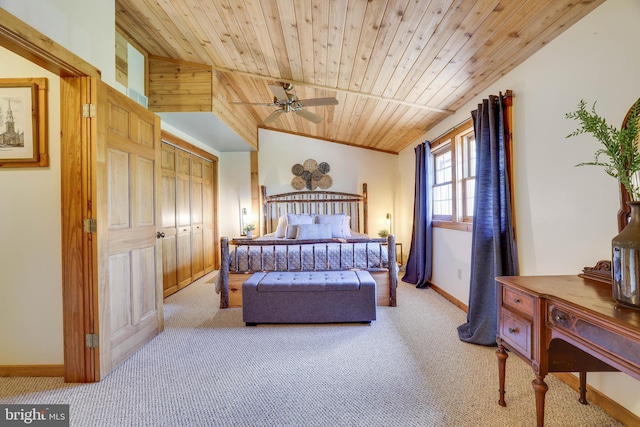 32 Black Bear Rd, Albrightsville, PA 18210 - carpeted bedroom with wood ceiling, vaulted ceiling, baseboards, and a closet