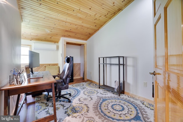 32 Black Bear Rd, Albrightsville, PA 18210 - office space featuring lofted ceiling, a wall mounted air conditioner, and wooden ceiling