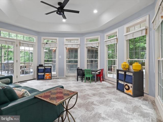 8197 Cottage Rose Ct, Fairfax Station, VA 22039 - sunroom with carpet, french doors, a tray ceiling, and recessed lighting