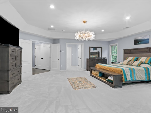 8197 Cottage Rose Ct, Fairfax Station, VA 22039 - bedroom with a chandelier, recessed lighting, carpet, and a raised ceiling
