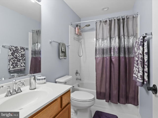 8197 Cottage Rose Ct, Fairfax Station, VA 22039 - bathroom with shower / bath combination with curtain, vanity, toilet, and tile patterned flooring